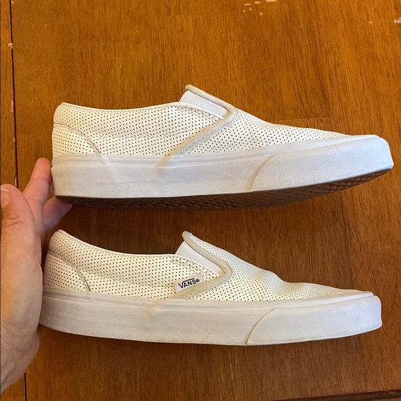 Vans Unisex Leather Like White Perforated Slip On Shoes Sneakers Skater - Picture 12 of 13